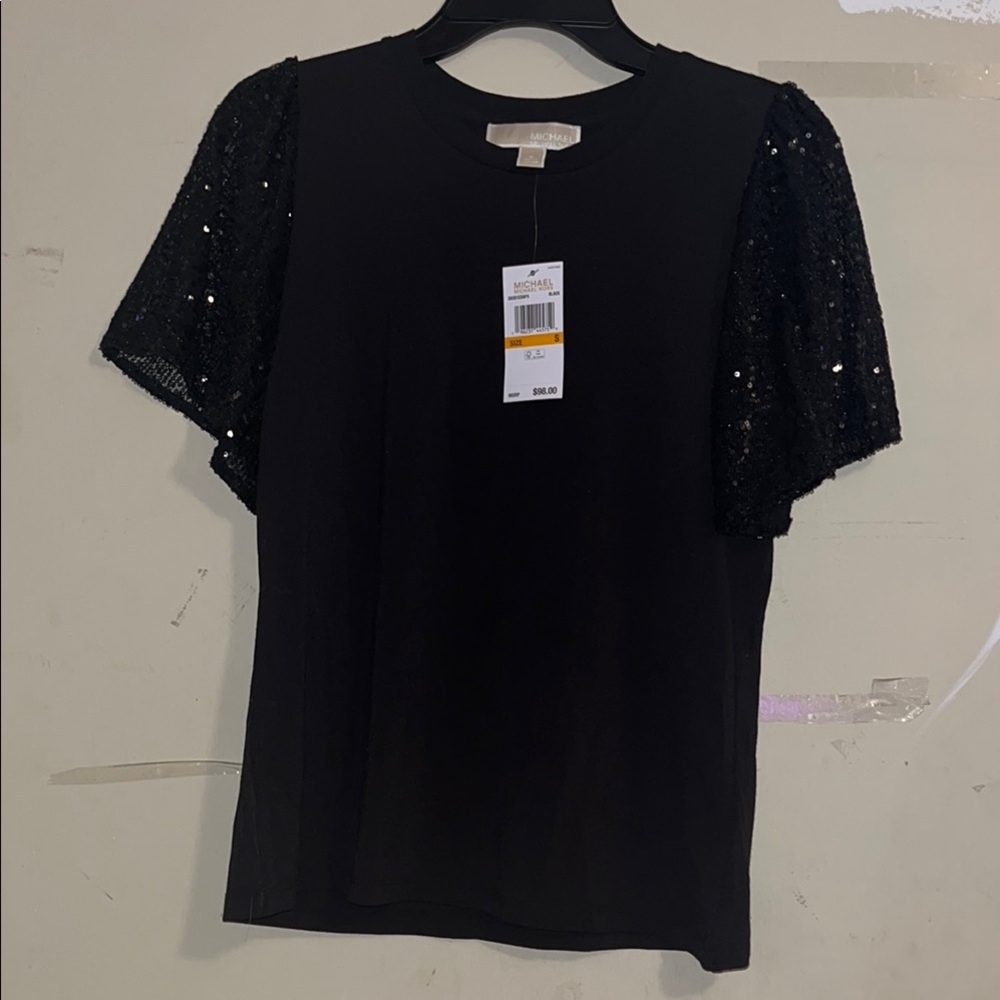 michael kors Black Sequin Sleeve Top
